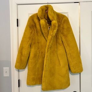 Apparis Eloise Mustard Yellow Faux Fur Coat